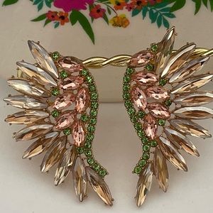 Champagne Wing Earrings with touch of green